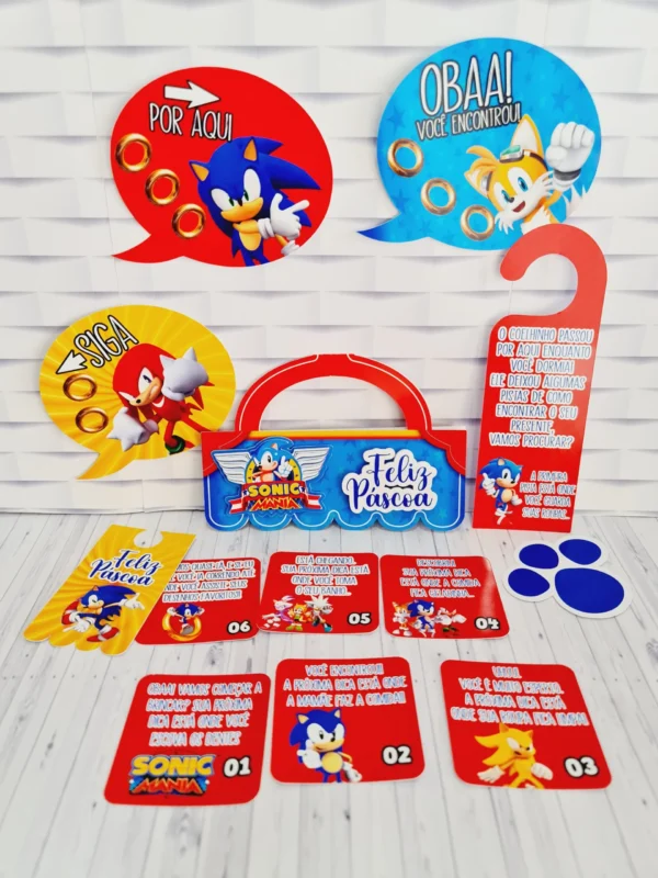 Embalagens de ovos de Páscoa e mimos do Sonic para recortar nos formatos Studio, PNG e PDF.