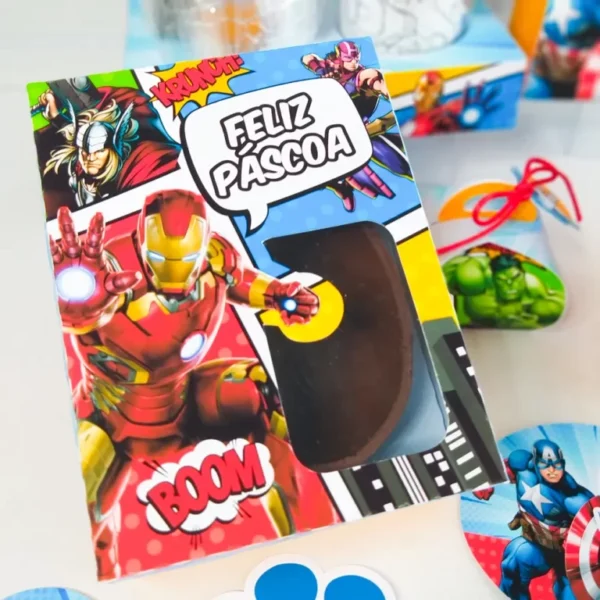 Itens personalizados para Páscoa Vingadores em arquivo digital Studio e PDF.