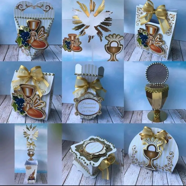 Moldes de caixas e embalagens católicas para primeira eucaristia nos formatos Studio e PDF.