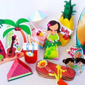 Arquivo digital de personalizados para festa havaiana no formato Silhouette Studio para scrapfesta.