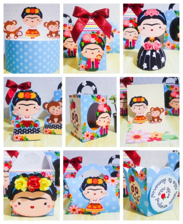 Kit digital de personalizados no tema Frida Kahlo no formato Silhouette Studio para papelaria artística.