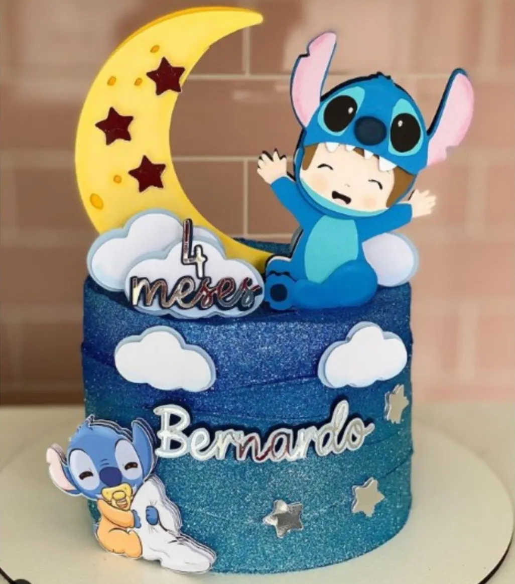 Arquivo digital de topo de bolo no tema Stitch Bebê em formato Silhouette Studio para papelaria personalizada.