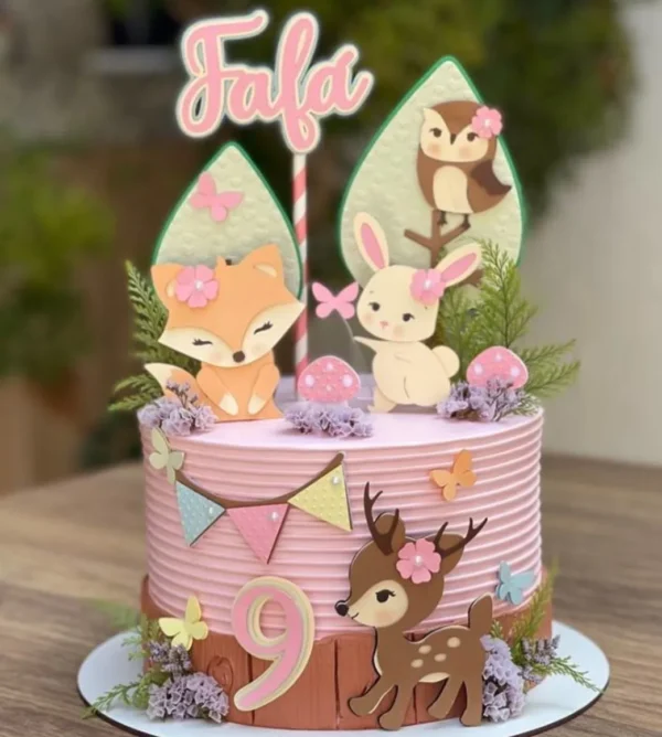 Topo de bolo para imprimir do tema Bosque Raposinha em formato Studio para decoração de festa infantil.