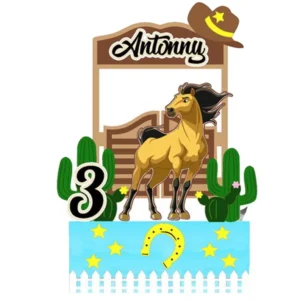 Topo de bolo para imprimir do tema Cavalo Spirit em formato Studio para decoração de festa.