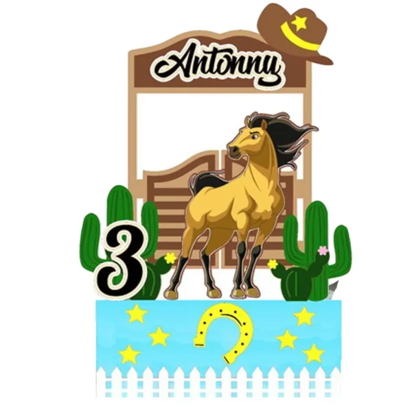 Topo de bolo para imprimir do tema Cavalo Spirit em formato Studio para decoração de festa.