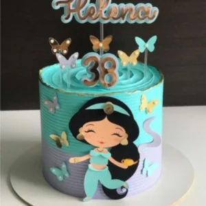 Topo de bolo para imprimir do tema Princesa Jasmine em formato Studio para decoração de festa infantil.