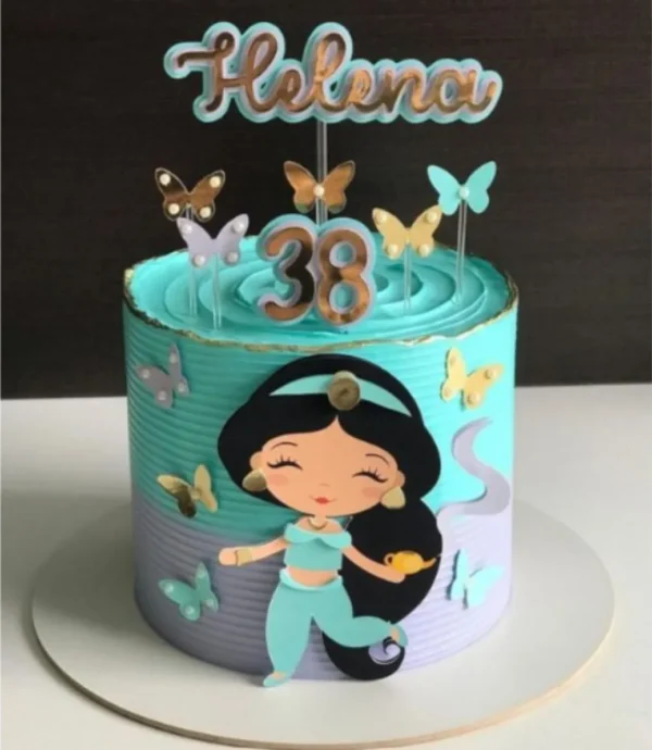 Topo de bolo para imprimir do tema Princesa Jasmine em formato Studio para decoração de festa infantil.