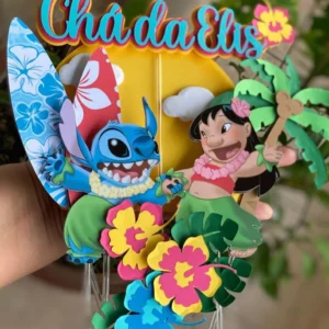 Arquivo digital de topo de bolo no tema Lilo e Stitch em formato Silhouette Studio para papelaria personalizada.