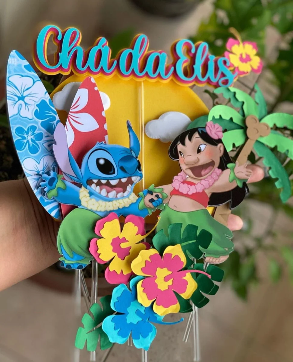 Arquivos de Corte Lilo e Stitch e Angel: 10 Topper de Bolo Festa