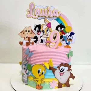 Arquivo digital de corte para topo de bolo no tema Looney Tunes em formato Silhouette Studio.