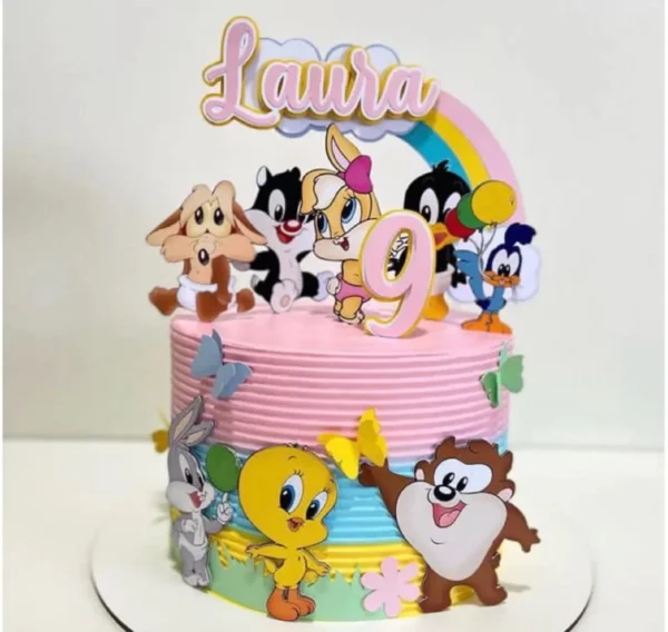 Arquivo digital de corte para topo de bolo no tema Looney Tunes em formato Silhouette Studio.
