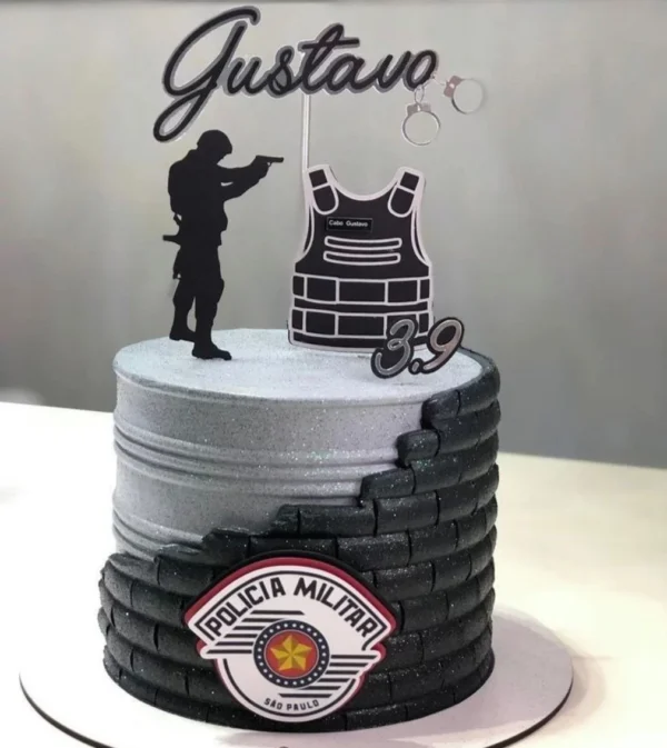 Arquivo digital de corte para topo de bolo no tema Polícia Militar em formato Silhouette Studio.