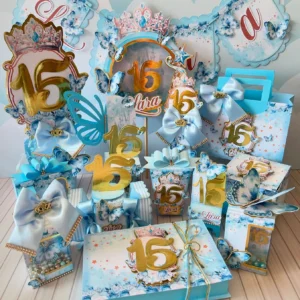 Kit digital de personalizados para festa de 15 anos nos formatos Silhouette Studio, PNG e PDF.