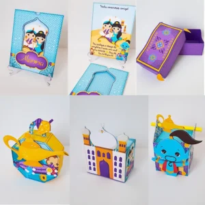 Moldes e arquivos de corte para itens do tema Aladdin em formatos Studio, PNG e PDF para imprimir.