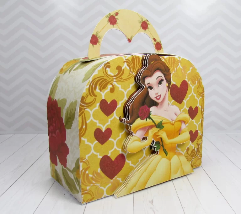 Moldes fáceis de caixas e embalagens decoradas da Princesa Bela nos formatos Silhouette Studio e PDF.