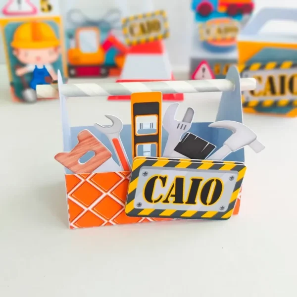 Itens personalizados para aniversário tema construtor em arquivo digital Studio e PDF.