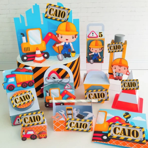 Kit de arquivos digitais para personalizados de aniversário tema construtor com corte digital e manual.
