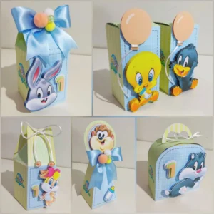 Arquivo digital de corte para itens de festa no tema Looney Tunes em formatos Studio e PDF.