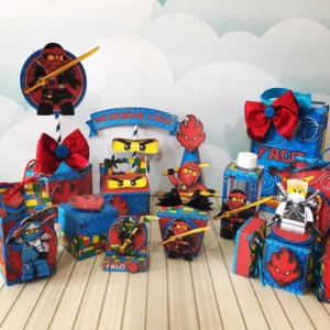 Arquivo digital de corte para itens de festa no tema Ninjago em formatos Studio, PNG e PDF.