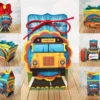 Arquivo digital de corte no tema Ônibus em formatos Studio, PNG e PDF para decoração de festas.