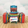 Topper de bolo e elementos de decoração tema Ônibus pronto para imprimir e recortar.