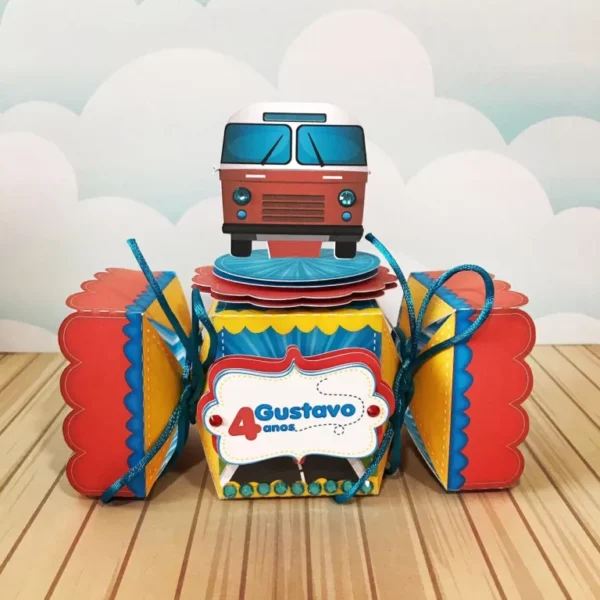 Topper de bolo e elementos de decoração tema Ônibus pronto para imprimir e recortar.
