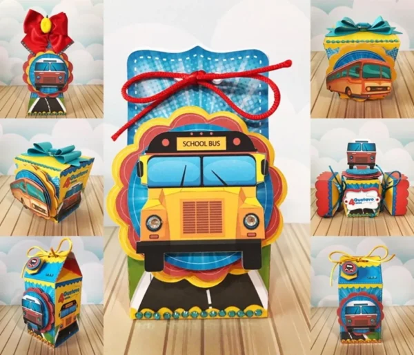 Arquivo digital de corte no tema Ônibus em formatos Studio, PNG e PDF para decoração de festas.