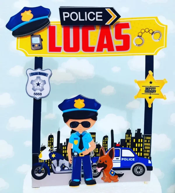 Topper de bolo e elementos de decoração tema Policial prontos para imprimir e recortar.