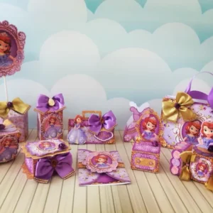 Kit de arquivos digitais para personalizados de aniversário tema Princesa Sofia com corte digital e manual.
