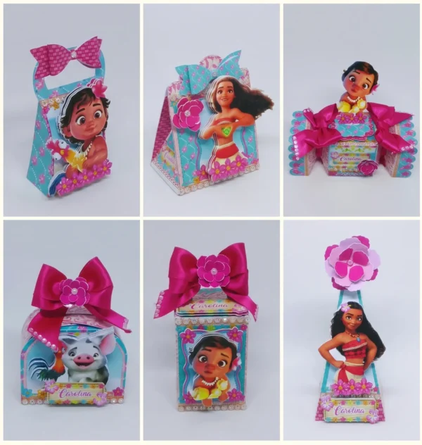 Topo de bolo em camadas com a personagem Moana e ondas do mar para recorte na Silhouette.