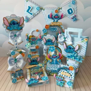 Kit digital de personalizados para topo de bolo do Stitch nos formatos Silhouette Studio, PNG e PDF.