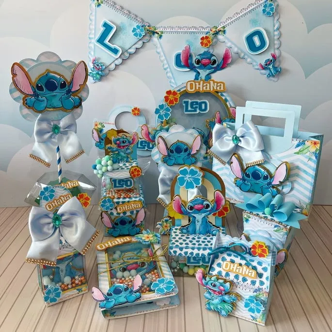 Kit digital de personalizados para topo de bolo do Stitch nos formatos Silhouette Studio, PNG e PDF.