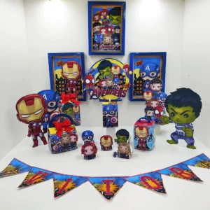 Arquivo digital de corte no tema Vingadores em formatos Studio, PNG e PDF para decoração de festas.