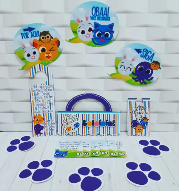 Topper de bolo e itens de decoração de Páscoa tema Bolofofos pronto para imprimir e recortar.