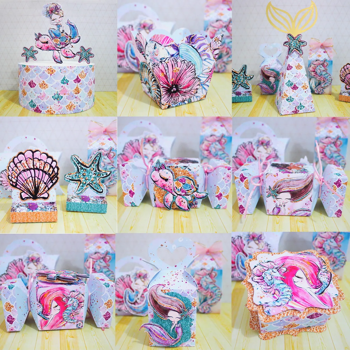 Kit digital de personalizados para arrumação de aniversário no tema Sereia em formato Silhouette Studio.