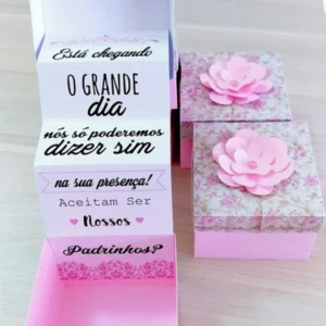 Arquivo digital de caixa convite para padrinhos de casamento em formato Silhouette Studio para papelaria de luxo.