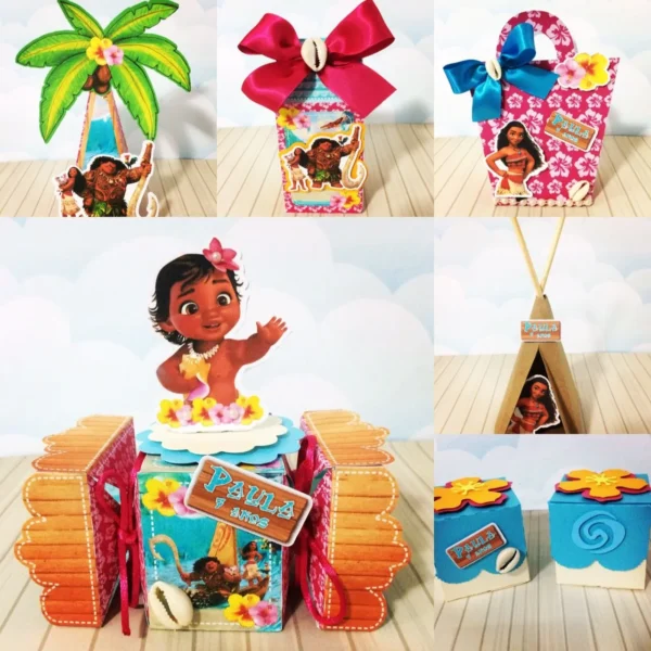 Arquivo digital de corte para centro de mesa de festa infantil no tema Moana em formato Silhouette Studio.