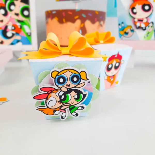 Topper de bolo e elementos de centro de mesa tema Meninas Superpoderosas prontos para imprimir e recortar.