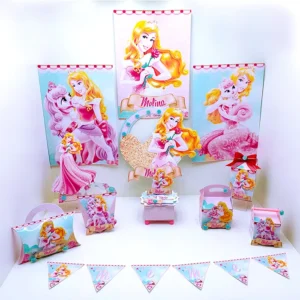 Kit digital de personalizados para centro de mesa no tema Princesa Aurora nos formatos Silhouette Studio, PNG e PDF.