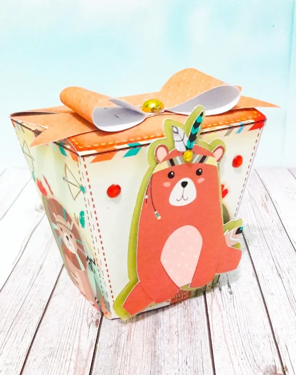 Moldes digitais de centro de mesa do tema Bosque para personalizados de festa em Studio e PDF.