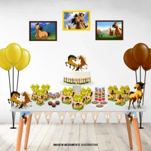 Centro de mesa personalizado Cavalo Spirit em formato Studio e PDF para decoração de festa infantil.