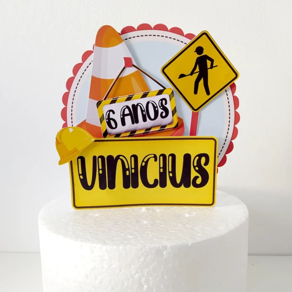 Design de corte para centro de mesa de aniversário no tema construtor em formatos Studio, PNG e PDF.