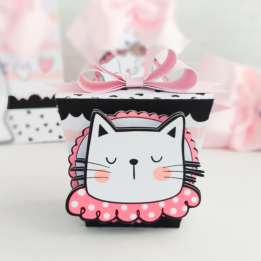 Arquivos de corte para centro de mesa do tema Gatinha em formatos Studio e PDF para imprimir.
