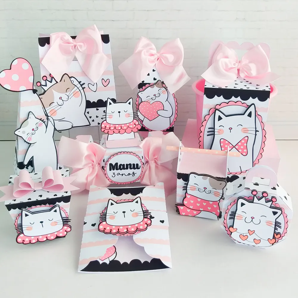 Centro de mesa personalizado no tema Gatinha nos formatos Studio e PDF para scrapfesta.