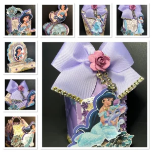 Centro de mesa personalizado no tema Princesa Jasmine nos formatos Studio, SVG e PDF para decoração de festa.
