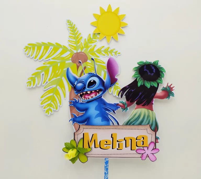 Enfeites de mesa, tags e lembrancinhas do Lilo e Stitch nos formatos Studio, PNG e PDF.