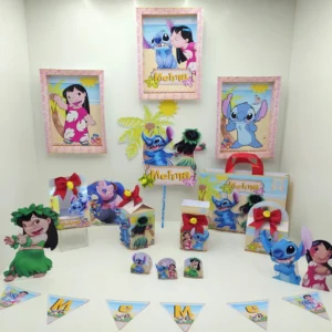Kit digital de personalizados para centro de mesa Lilo e Stitch nos formatos Silhouette Studio, PNG e PDF.