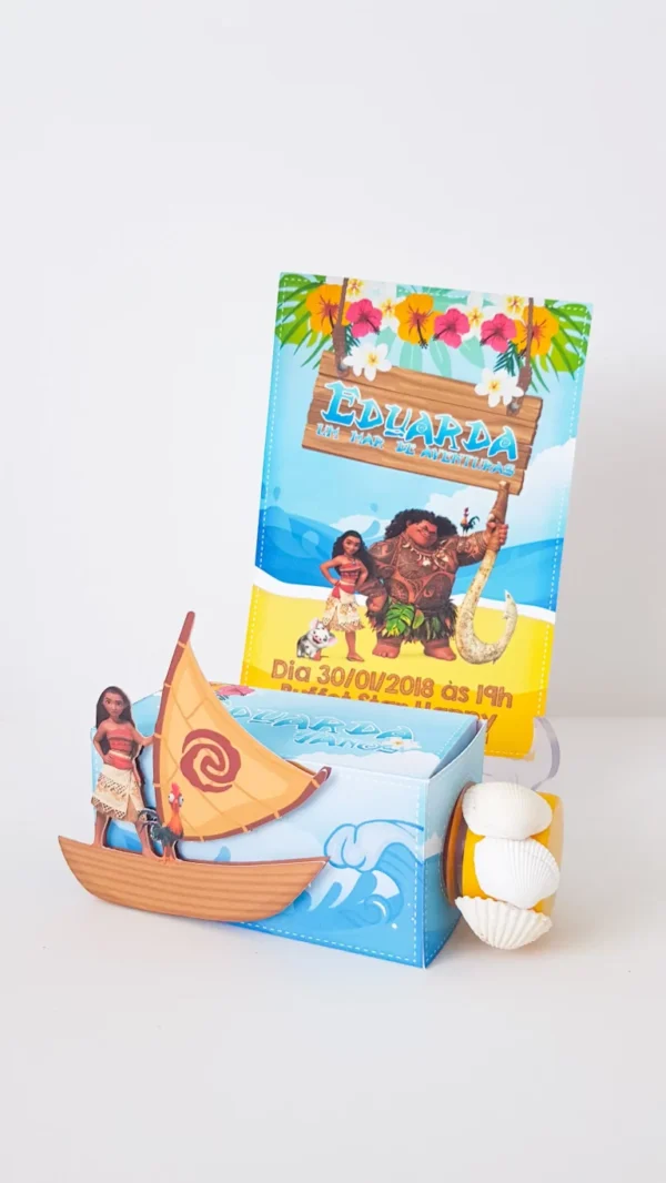 Itens personalizados para decoração de aniversário Moana em arquivo digital Studio, PNG e PDF.