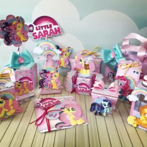 Kit digital de personalizados para centro de mesa de festa infantil My Little Pony nos formatos Silhouette Studio, PNG e PDF.