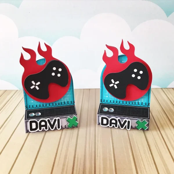 Itens personalizados para decoração de aniversário gamer em arquivo digital Studio, PNG e PDF.